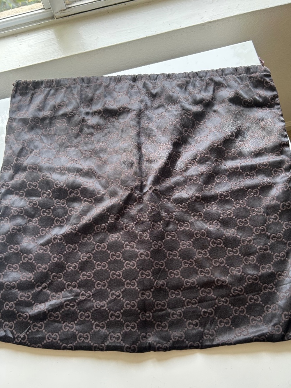 GUCCI Vintage Monogram GG Print Satin Brown Drawstring Dust Bag - Large